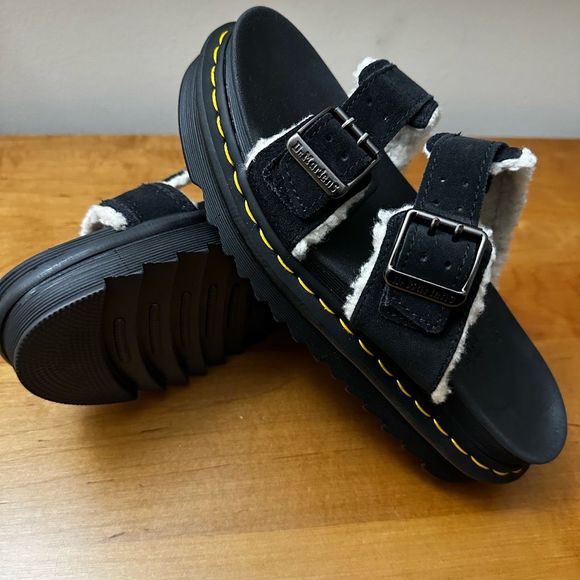 Dr. Martens MYLES SUEDE FUR-LINED BUCKLE SLIDE SANDALS (Unisex ) - Picture 5 of 10